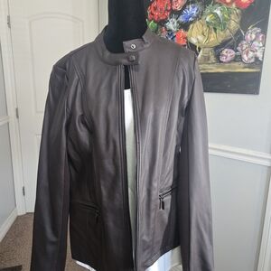 Elegant Dark Brown Leather Jacket for Women